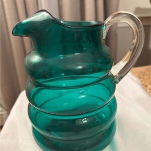 Vintage Imperial Stiegel Pitcher Hand Blown Glass Granada Aquamarine